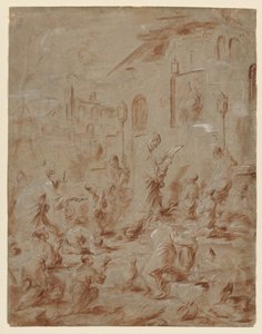 Aanbidders bij een straatheiligdom, 1730-40 door Alessandro Magnasco