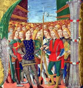 Geïllustreerde initiaal N met afbeelding van St. Maurice en het Thebaanse Legioen, Lombardische School, ca. 1499-1511