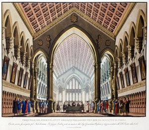 Scenografie van Sanquirico voor de opera La gazza ladra door Gioacchino Rossini opgevoerd in het Teatro alla Scala in Milaan in 1817: het Tribunaal du Podestat nabij Parijs door Alessandro Sanquirico