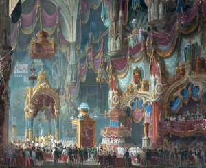 De kroning van keizer Ferdinand I van Oostenrijk als koning van Lombardije-Venetië in de kathedraal van Milaan