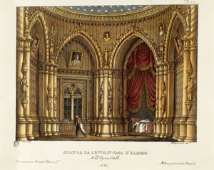 De slaapkamer van Elmire (of Elmiro) Scenografie voor de opera Otello door Gioacchino Rossini (1816) naar het stuk Othello van William Shakespeare (1830)