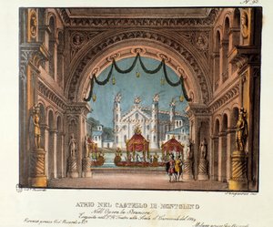 De vestibule van het kasteel van Montolino in Bretagne - Scenografie voor de uitvoering van de opera 