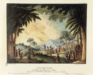 Uitzicht op een heerlijke vallei ten tijde van de verovering van de Nieuwe Wereld door de Spanjaarden Scenografie voor het ballet Gli spagnoli nel Peru door Giovanni Galzerani (1828) door Alessandro Sanquirico