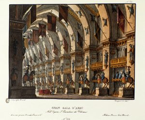 Uitzicht op de grote wapenkamer Scenografie voor de uitvoering van de opera 