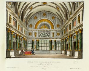 Uitzicht op het paleis van de koning van Syracuse Argirio Scenografie voor de uitvoering in Milaan in 1829 van de opera 