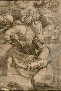 Fragment van een Assumptie () Scène: Apostelen, met Sint Franciscus van Assisi op de voorgrond door Alessandro Turchi