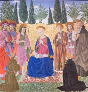 Madonna en Kind met heiligen, bekend als Cafaggiolo altaarstuk door Alessio Baldovinetti