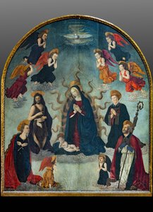 Madonna en Kind met Heiligen door Alessio & Scheggini Michele da Larciano (known as Graffione) (1470 85) Baldovinetti