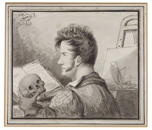 Zelfportret als Jonge Man met Schedel door Alexander Orlowski