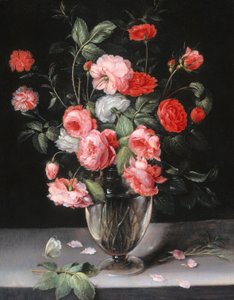Stilleven met bloemen in een glazen vaas