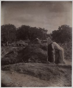 Beeldhouwwerk van een olifant bovenop een rots met Asoka-inscripties, Dhauli, Puri District door Alexander Caddy