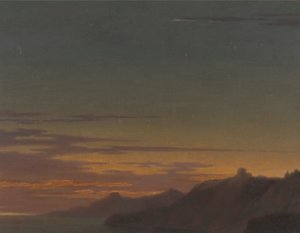 Einde van de dag: Zonsondergang aan de kust door Alexander Cozens
