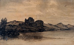 Italiaans Landschap met Koepelgebouw door Alexander Cozens