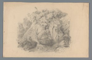 Landschap met man zittend bij een waterval door Alexander Cranendoncq