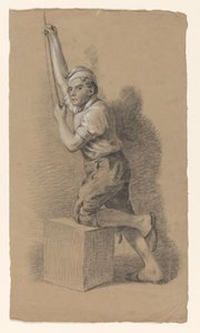 Man knielend op een blok, naar links, een touw trekkend door Alexander Cranendoncq