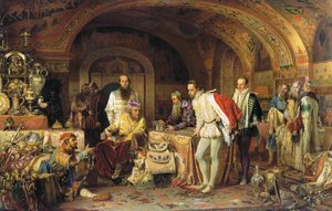 Ivan IV van Rusland toont zijn schatten aan de ambassadeur van koningin Elizabeth I van Engeland, 1875