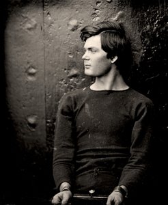 Lewis Powell in polsboeien aan boord van de USS Saugus, 1865 door Alexander Gardner