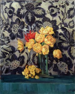 Bloemen, geel op zwart. Schilderij van Alexander Gaush