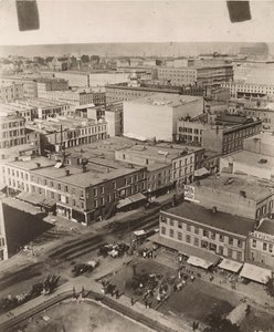 Uitzicht noordoost vanaf de koepel van het gerechtsgebouw in Chicago, 1858