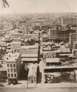 Uitzicht west vanaf de koepel van het gerechtsgebouw in Chicago, 1858