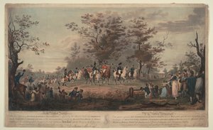 Prins-regent, Willem III van Pruisen, Alexander I, generaal Blücher en hetman Platov inspecteren troepen door Alexander Ivanovich Sauerweid