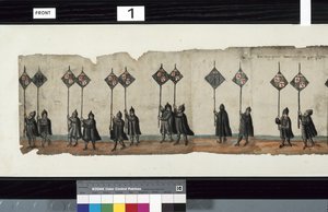 (detail) van The Huntly Funeral Procession, gebruikt voor de uitvaart van George 1st, Markies van Huntly door Alexander Kincaid