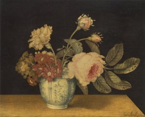 Bloemen in een Delftse vaas door Alexander Marshal