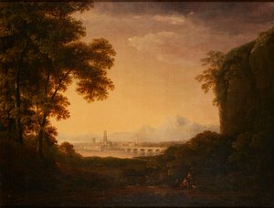 Figuren in een bebost Italiaans landschap door Alexander Nasmyth