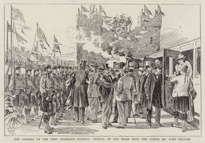 De Opening van de West Highland Railway, Aankomst van de Trein met de Gasten in Fort William door Alexander Stuart Boyd