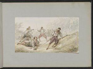 Landschap met duellerende mannen