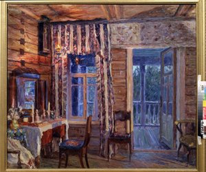 Interieur met iconenlamp door Alexander Viktorovich Moravov