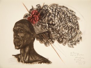 Aboura, chef Ababoua (Bambili), uit Tekeningen en Schilderijen van Afrika, uitgevoerd tijdens de Citroen Centraal Afrika expeditie, tweede missie Haardt Audouin-Dubreuil, uitgegeven Parijs, 1927