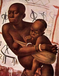Femme Banda met haar kind, uit Tekeningen en Schilderijen van Afrika, uitgevoerd tijdens de Citroen Centraal Afrika expeditie, tweede missie Haardt Audouin-Dubreuil, uitgegeven Parijs, 1927