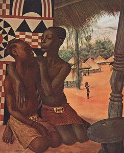 Titi en Naranghe, dochters van chef Eki Bondo (Haut Ouelle) (De een van een Mangbetou moeder, de ander van een Matchaga moeder), uit Tekeningen en Schilderijen van Afrika, uitgevoerd tijdens de Citroen Centraal Afrika expeditie, tweede missie Haardt Audoui