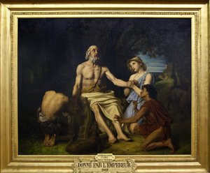 Voorstelling van Homerus, Griekse dichter van de 9e eeuw v.Chr. op het eiland Scyros door Alexandre Louis Leloir