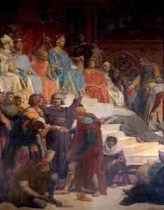 Koning Lodewijk IX (Saint Louis) (1214-1270) spreekt recht