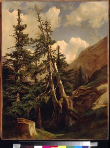 Sparren in de bergen door Alexandre Calame (1810-1864) door Alexandre Calame