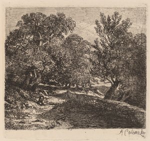 Man Rustend bij een Stenen Muur door Alexandre Calame