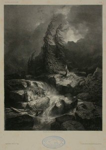 Bergstroom in een storm door Alexandre Calame