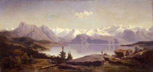 Zwitsers landschap met meer door Alexandre Calame