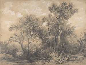 Bomen (recto), Soldaten in een bos (verso)