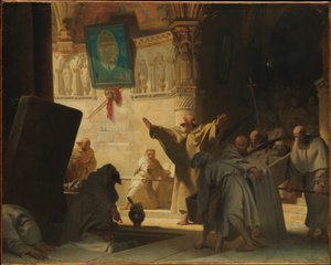 Dramatische scène met monniken in een crypte door Alexandre Evariste Fragonard