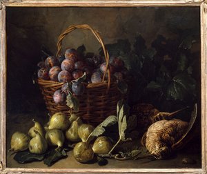 Stilleven, vijgen en pruimen