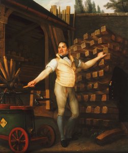 Een wielmaker met een brandweerwagen in een erf, 1812 door Alexandre François Louis de Girardin