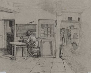 Een Boerderij Interieur met een Jongen aan een Tafel, ca. 1846