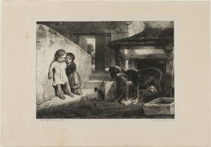 Kinderen Bang voor een Hond door Alexandre Gabriel Decamps