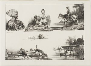 Blad met schetsen, nr. 3 door Alexandre Gabriel Decamps