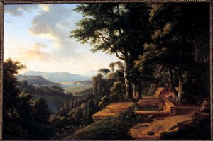 De filosoof Jean Jacques Rousseau (1712-1778) mediterend in 1770 in het Parc de la Rochecordon nabij Lyon Schilderij door Alexandre Hyacinthe Dunouy (1757-1841) 18e eeuw Parijs, Musée Marmottan