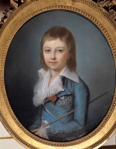 Portret van Lodewijk XVII (1785-1795) afgebeeld als dolfijn. Pastelschilderij door Alexander Kucharski (1741-1819). Dim 0,62 x 0,52 m. Versailles, Kastelen van Versailles en Trianon