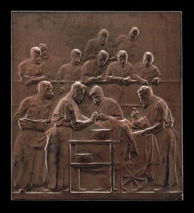 Monod demonstreert een procedure in de operatiekamer [achterzijde], ca. 1906